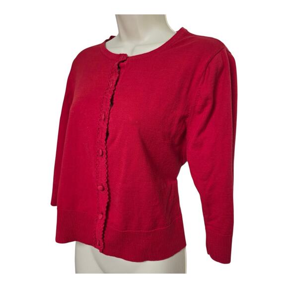 Coldwater Creek Womens 3/4 Sleeve Cardigan M Red Button Up Lightweight - Picture 3 of 6